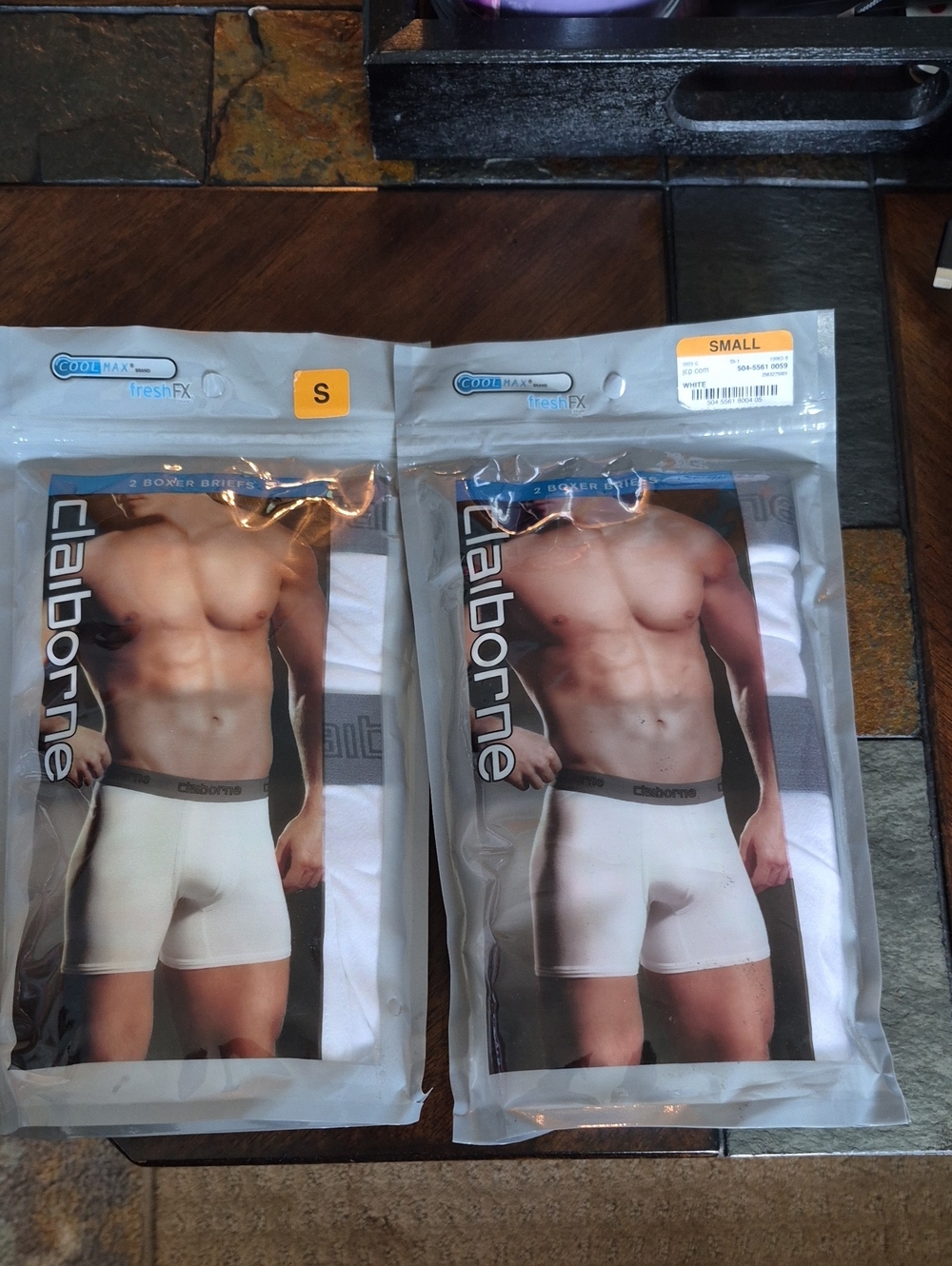 Claiborne White Men’s Boxer Briefs – Pack of 2, Small Total 4 Pairs. New!